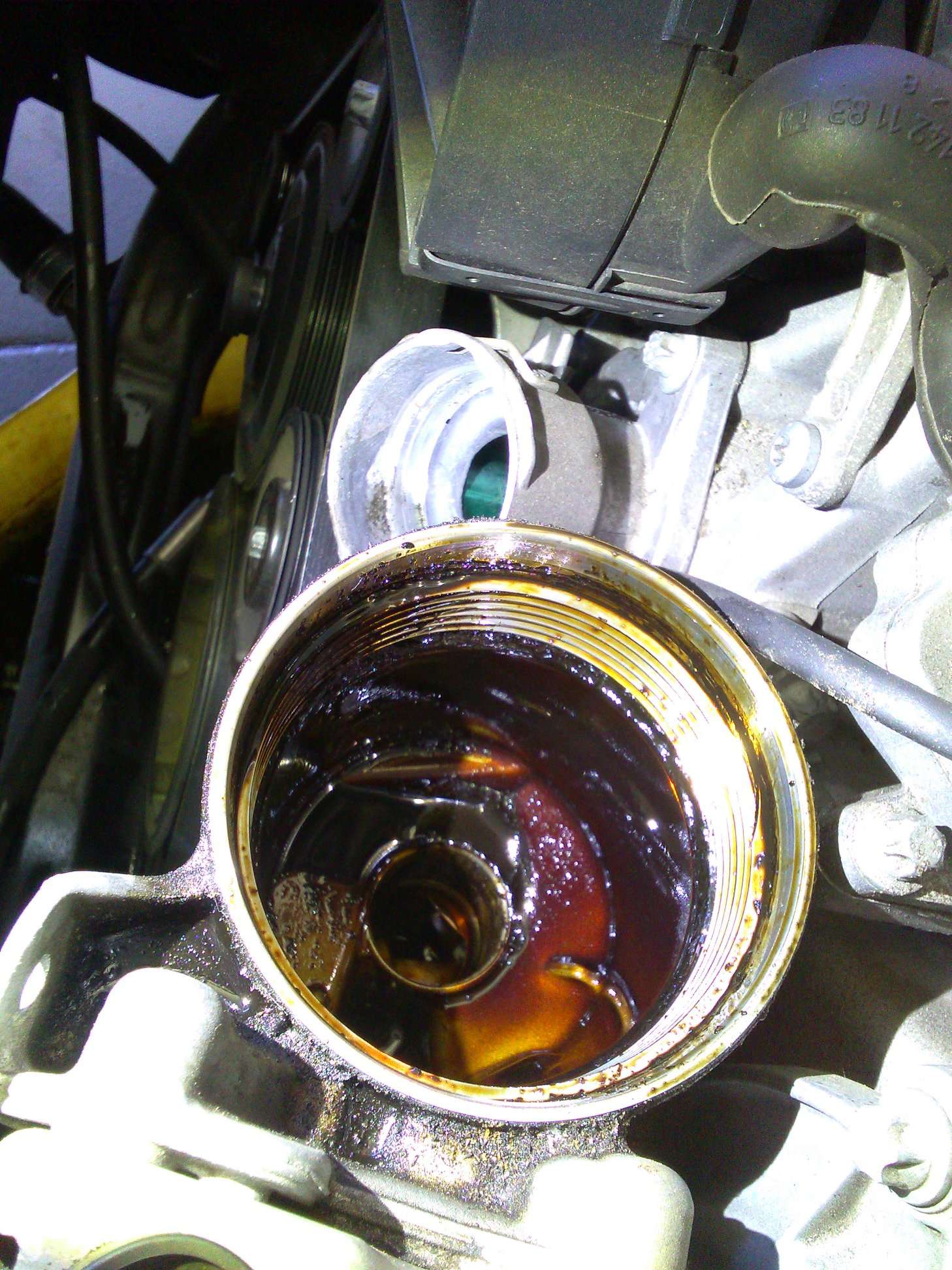 Inside of mercedes engine clogged with black sludge