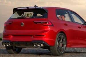 a red volkswagen car back